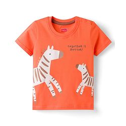 Babyhug Single Jersey Knit Half Sleeves T-Shirt & Shorts Set with Zebra Print - Red & Brown