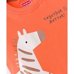 Babyhug Single Jersey Knit Half Sleeves T-Shirt & Shorts Set with Zebra Print - Red & Brown