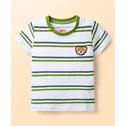 Babyhug Single Jersey Knit Half Sleeves Striped T-Shirt & Shorts Set with Bear Embroidery - Green