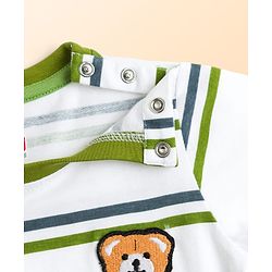 Babyhug Single Jersey Knit Half Sleeves Striped T-Shirt & Shorts Set with Bear Embroidery - Green