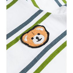 Babyhug Single Jersey Knit Half Sleeves Striped T-Shirt & Shorts Set with Bear Embroidery - Green