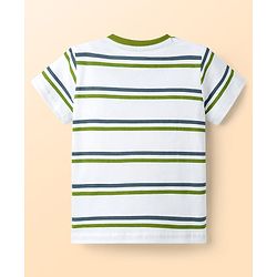 Babyhug Single Jersey Knit Half Sleeves Striped T-Shirt & Shorts Set with Bear Embroidery - Green