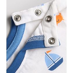 Babyhug Single Jersey Knit Half Sleeves T-Shirt & Shorts With Sea Life Print - White & Navy Blue