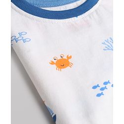 Babyhug Single Jersey Knit Half Sleeves T-Shirt & Shorts With Sea Life Print - White & Navy Blue