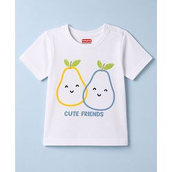 Babyhug 100% Cotton Knit Half Sleeves Pear & Text Printed T-Shirt & Shorts Set - White & Lime Green
