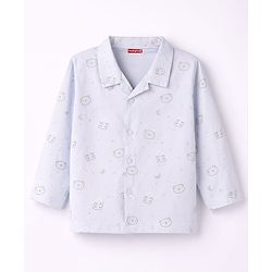 Babyhug Cotton Knit Full Sleeves Co-Ord Shirt & Pyjama Printed Night-Suit - Light Blue