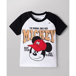 Babyhug Disney Single Jersey Knit Half Sleeves Raglan T-shirt & Shorts With Mickey Mouse Graphic - Black & White