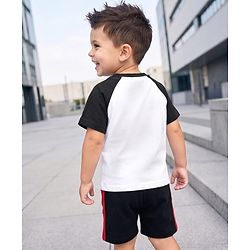 Babyhug Disney Single Jersey Knit Half Sleeves Raglan T-shirt & Shorts With Mickey Mouse Graphic - Black & White