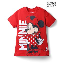Babyhug Disney 100% Cotton Knit Drop Shoulder Nighty With Minnie Mouse Graphic - Red