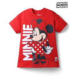Babyhug Disney 100% Cotton Knit Drop Shoulder Nighty With Minnie Mouse Graphic - Red