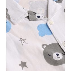 Babyhug Cotton Knit Full Sleeves Co-Ord Shirt & Pyjama Night-Suit With Bear & Sky Print - White