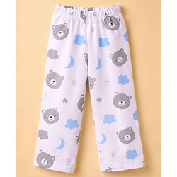 Babyhug Cotton Knit Full Sleeves Co-Ord Shirt & Pyjama Night-Suit With Bear & Sky Print - White