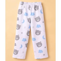 Babyhug Cotton Knit Full Sleeves Co-Ord Shirt & Pyjama Night-Suit With Bear & Sky Print - White