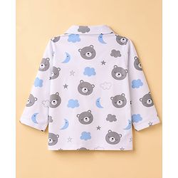 Babyhug Cotton Knit Full Sleeves Co-Ord Shirt & Pyjama Night-Suit With Bear & Sky Print - White