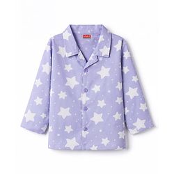 Babyhug Cotton Knit Full Sleeves Co-Ord Shirt & Pyjama Night-Suit With Star Print- Purple