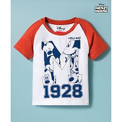 Babyhug Disney Single Jersey Knit Raglan Half Sleeves T-Shirt With Mickey Mouse Graphics - Multicolor