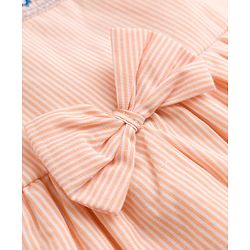 Babyhug 100% Cotton Woven Sleeveless Striped & Floral Embroidered Frock With Bloomer & Bow Applique - Cream