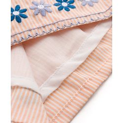 Babyhug 100% Cotton Woven Sleeveless Striped & Floral Embroidered Frock With Bloomer & Bow Applique - Cream