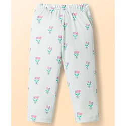 Babyhug Cotton Knit Half Sleeves Co-Ord Peter Pan Collared Top & Pyjama Night Suit With Floral Print - Mint