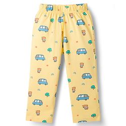 Babyhug Cotton Knit Half Sleeves Co-Ord T-Shirt & Pyjama Night Suit With Car Print - Yellow