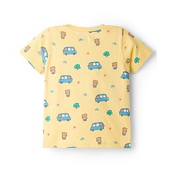 Babyhug Cotton Knit Half Sleeves Co-Ord T-Shirt & Pyjama Night Suit With Car Print - Yellow