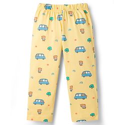 Babyhug Cotton Knit Half Sleeves Co-Ord T-Shirt & Pyjama Night Suit With Car Print - Yellow