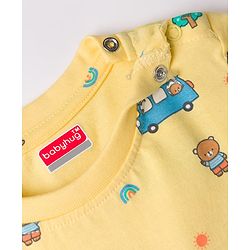 Babyhug Cotton Knit Half Sleeves Co-Ord T-Shirt & Pyjama Night Suit With Car Print - Yellow
