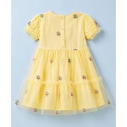 Babyhug Cotton Woven One Piece Dresses/Frocks with Embroidered Half Sleeves Round Neck Yellow 0-3 Months