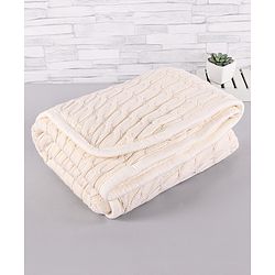 Babyhug Premium Cotton Knitted & Fur Blanket - White
