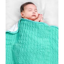 Babyhug Premium Cotton Knitted & Fur Blanket - Green