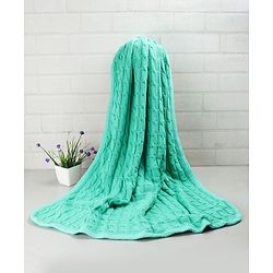 Babyhug Premium Cotton Knitted & Fur Blanket - Green