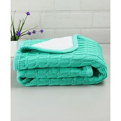 Babyhug Premium Cotton Knitted & Fur Blanket - Green