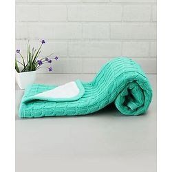 Babyhug Premium Cotton Knitted & Fur Blanket - Green