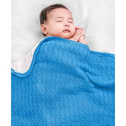 Babyhug Premium Cotton Knitted & Fur Blanket - Blue