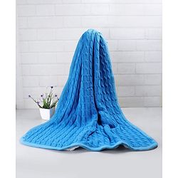Babyhug Premium Cotton Knitted & Fur Blanket - Blue