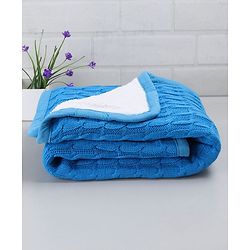 Babyhug Premium Cotton Knitted & Fur Blanket - Blue