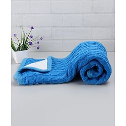Babyhug Premium Cotton Knitted & Fur Blanket - Blue