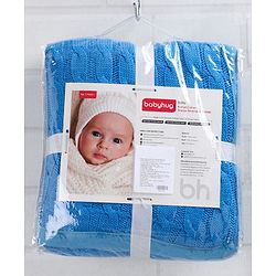 Babyhug Premium Cotton Knitted & Fur Blanket - Blue