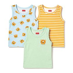 Babyhug 100% Cotton Single Jersey Knit Sleeveless Antibacterial Sando Striped Vests With Cub Print Pack of 3 - Multicolor