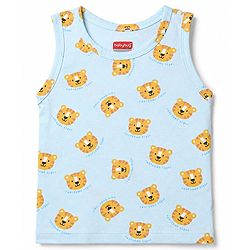Babyhug 100% Cotton Single Jersey Knit Sleeveless Antibacterial Sando Striped Vests With Cub Print Pack of 3 - Multicolor