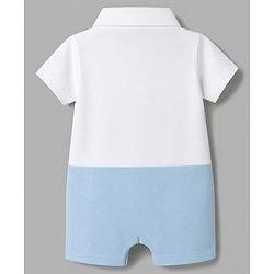 Babyhug 100% Cotton Woven Half Sleeves Solid Party Romper With Bow Applique - Light Blue