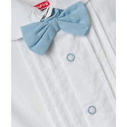 Babyhug 100% Cotton Woven Half Sleeves Solid Party Romper With Bow Applique - Light Blue