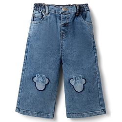 Babyhug Disney Full Length Denim Jeans with Minnie Mouse Patch - Blue