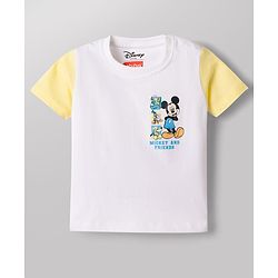 Babyhug Disney Single Jersey Knit Half Sleeves T-Shirt & Denim Shorts set with Front & Back Mickey & Friends Graphics - Multicolor