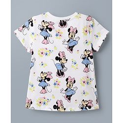 Babyhug Disney Single Jersey Knit Denim Frock with Half Sleeves T-Shirt with Minnie Mouse Graphics - White & Blue