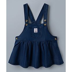Babyhug Disney Single Jersey Knit Denim Frock with Half Sleeves T-Shirt with Minnie Mouse Graphics - White & Blue