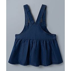 Babyhug Disney Single Jersey Knit Denim Frock with Half Sleeves T-Shirt with Minnie Mouse Graphics - White & Blue