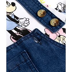 Babyhug Disney Single Jersey Knit Denim Frock with Half Sleeves T-Shirt with Minnie Mouse Graphics - White & Blue