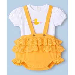 Babyhug 100% Cotton Interlock Knit Half Sleeves Onesies With Duck Embroidery - Orange