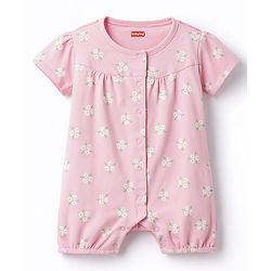 Babyhug 100% Cotton Knit Half Sleeves Solid & Floral Printed Rompers Pack of 2 - Multicolor